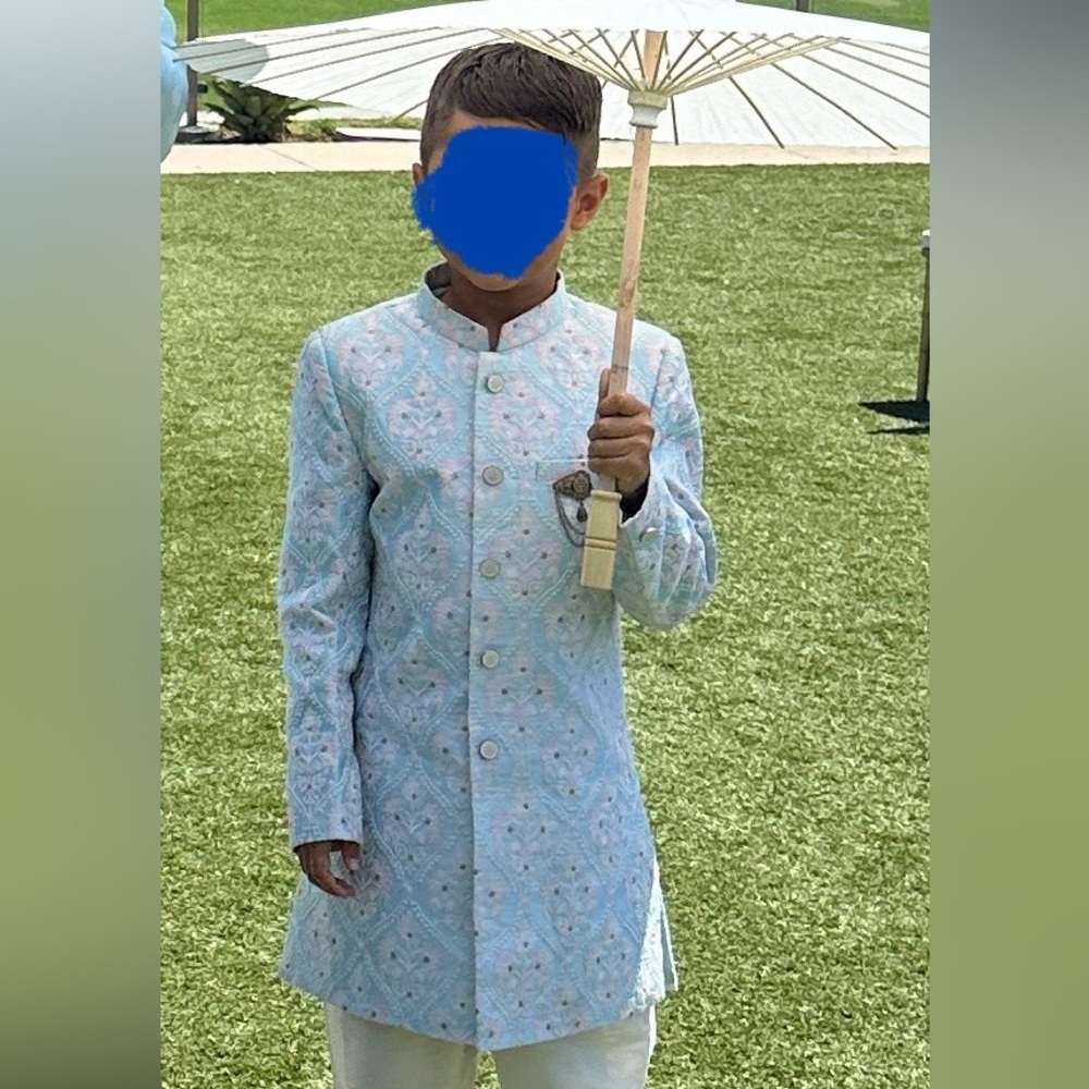 Sky blue sherwani, boys size 8.